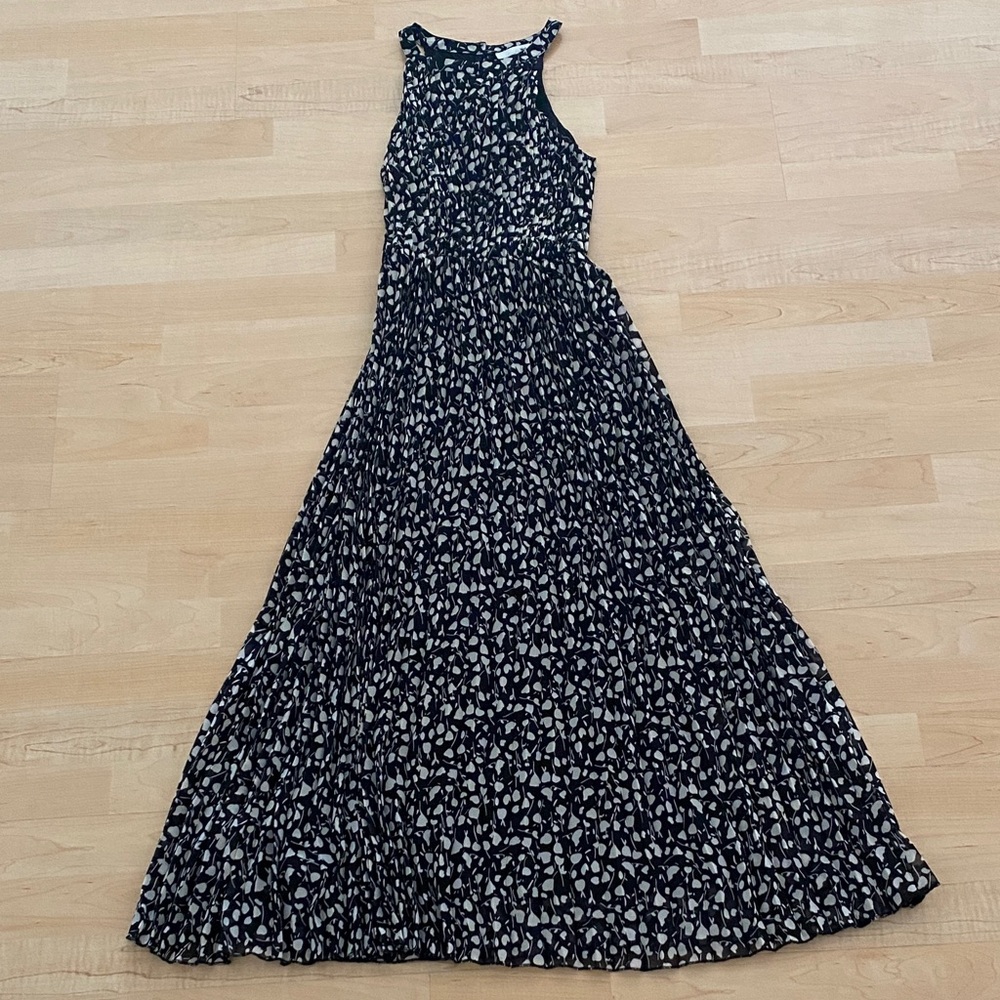 WD.NY Sleeveless Tiered Maxi Dress Black Cream Print Size S